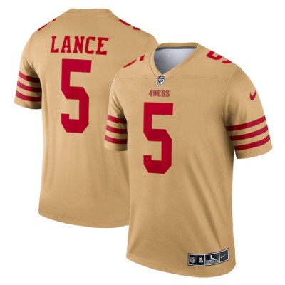San Francisco 49ers #5 Trey Lance Nike Men's Gold Inverted Legend Jersey Men's